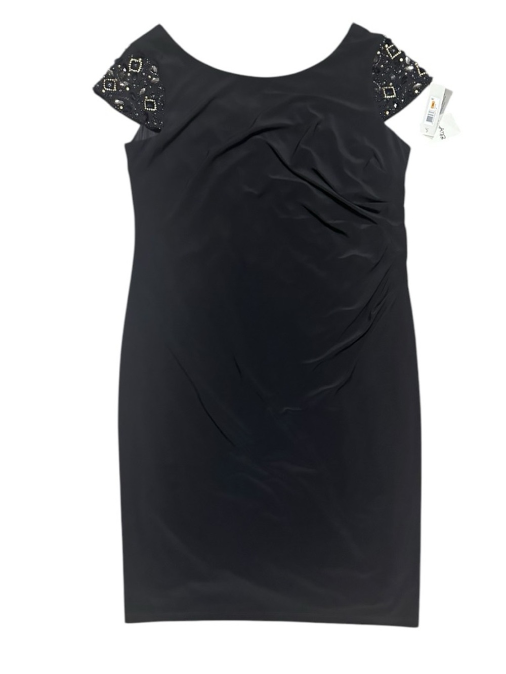 Eliza J 16W NWT Black Embellished Short Sleeve Ruched Party Cocktail Dress
